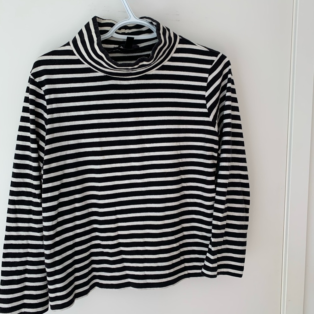 J. Crew Black and White Striped Turtleneck Sweater